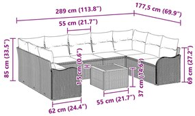10 darabos kerti kanapé szett párnákkal Bézs Poli Rattan Akáccal, 2-fős kerti kanapé párnákkal Bézs Poli Rattan