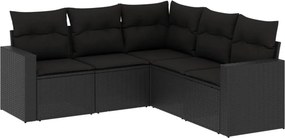 vidaXL 5 részes fekete polyrattan kerti kanapészett párnákkal
