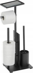 Fürdőszobai Wc-papír Tartó Állvány Wc Kefe Szett 3 Az 1-BEN Fekete