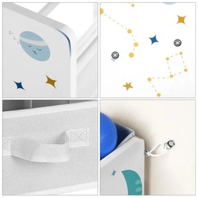 Gyerek tároló polc ANET kék-fehér textil dobozokkal