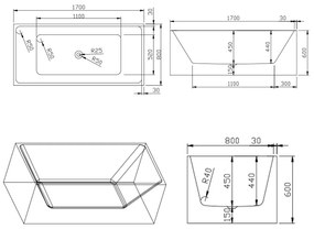 Nara szabadon álló fürdőkád 170x80x60 cm