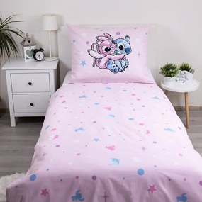 Rózsaszín egyszemélyes pamut gyerek ágyneműhuzat 140x200 cm Lilo a Stitch "Universe" – Jerry Fabrics