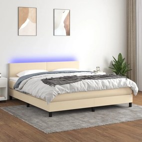 krémszínű szövet rugós és LED-es ágy matraccal 180 x 200 cm