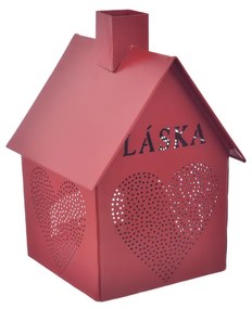 InDecor Fém gyertyatartó Domeček - Láska červená(Szerelem piros), 12 x 12 x 17 cm