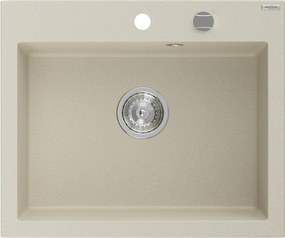 Mexen Elix gránit mosogató 1-medencés 600 x 500 mm, bézs, króm szifon - 6525601005-69