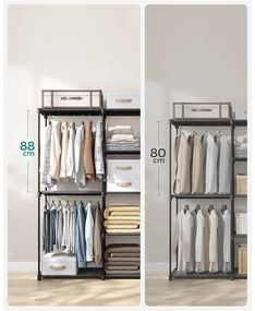 Hordozható, nyitott gardrób, ruhatartó, 43 x 182 x 182 cm fekete