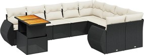 vidaXL 10 részes fekete polyrattan kerti ülőgarnitúra párnákkal