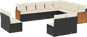 vidaXL 12 részes fekete polyrattan kerti ülőgarnitúra párnákkal