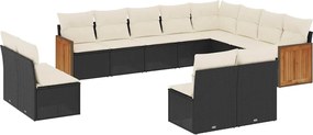 vidaXL 12 részes fekete polyrattan kerti ülőgarnitúra párnákkal