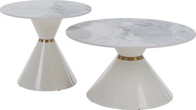 Dohányzóasztalok, 2 db-os szett, fehér márvány/fehér/arany, acél, MABUZ