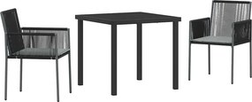 vidaXL Kert étkező szett 3 pcs Fekete PE Rattan