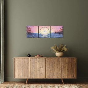 Kép - naplemente a víz felett, akvarell (órával) (90x30 cm)