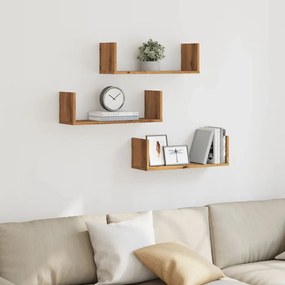 3 db kézműves tölgy színű szerelt fa fali polc 58 x 18 x 18 cm