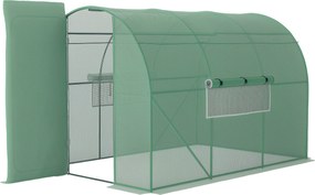 Outsunny Kerti Alagútház 6m² Erősített Galvanizált Acél 2,5cm Átmérő + Magas Sűrűségű PE Ablakokkal Ellátott Ajtó Zöld | Aosom