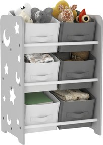 AIYAPLAY Gyerek Könyvespolc 3+ Éveseknek 6 Legalább Nem Szőtt Anyagú dobozzal Játék Szervező Gyerekszobába Babaágyhoz 43x30x60 cm Szürke | Aosom