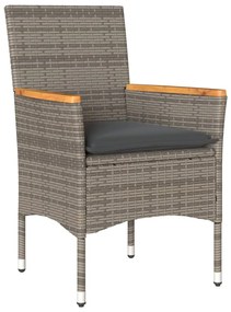 5részes szürke polyrattan/akácfa kerti étkezőgarnitúra párnával