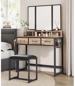 Sminkasztal puffal 28,6x42 cm FLORA barna/fekete