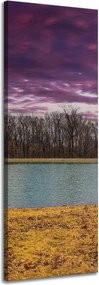 Vászonkép Lila ég tó fák Ősz 40x120 cm
