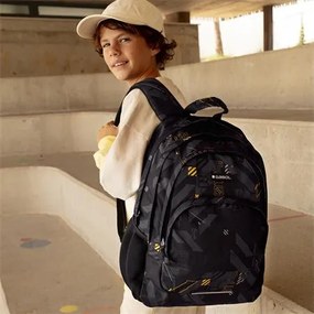 Hátizsák, iskolatáska, cipzáras, GABOL Byte, fekete, geometrikus mintás (GA238640F)