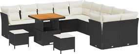 vidaXL Kerti Kanapé Szett 13 pcs Fekete polirattan