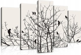 Vászonkép 100x60 Fák sziluettjei Madarak Minimalizmus Kontraszt Fekete-fehér Grafika