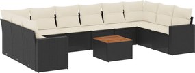 vidaXL 11 részes fekete polyrattan kerti ülőgarnitúra párnákkal