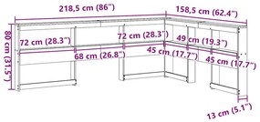 Könyvespolc fejtámla L-alakú viaszbarna 140 cm tömör fa fenyőfa
