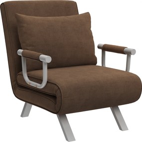 HOMCOM Egyszemélyes Átalakítható Fotel Kanapéágy Levehető Üléshuzattal, Nagy Kényelemmel, Párnával, Fém Karfa Suede Barna | Aosom