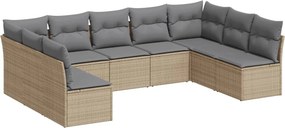 vidaXL 9 részes bézs polyrattan kerti ülőgarnitúra párnákkal