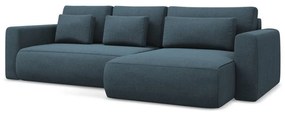 Kék kinyitható-tárolóhelyes sarokkanapé (jobb oldali-heverő résszel) Kapua – Makamii