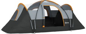 Outsunny Családi Kemping Sátor 5-6 Főnek Stabil, Vízálló, Bejárati Ablakkal, Táskával, 3000mm Vízoszlopú Alagút Sátor Kempingezéshez, Világosszürke |