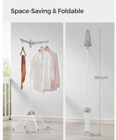 Ruhaszárító állvány, 3 forgatható karral vállfák számára 150 cm magas, szürke és fehér színben