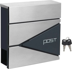 Modern postaláda újságtartóval 10,5x37x37 cm, antracit és ezüst