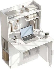 HOMCOM összecsukható íróasztal polcokkal és szekrénnyel, 80 x 30 x 128 cm, modern otthoni íróasztal, fehér | Aosom