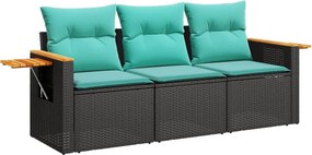 vidaXL 3 részes fekete polyrattan kerti ülőgarnitúra párnával