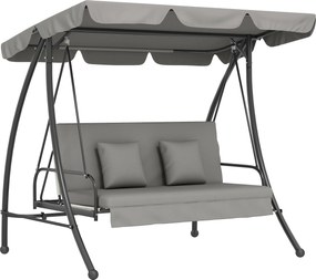 Outsunny Hollywood hintaágy állítható háttámlával, 3 személyes, Fém+Poliészter, Szürke, 209 x 114 x 170 cm | Aosom