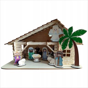 Karácsonyi betlehem nagy, fa figurákkal