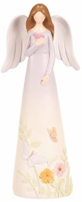 Dekorációs figura virágos angyal, szent lila, 9 x6 x 21 cm, polirezín