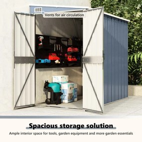 szürke acél falhoz erősíthető kerti fészer 118 x 194 x 178 cm