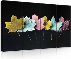 Vászonkép 120x80 moduláris poliptikus juhar levelek metál fekete kontraszt ősz