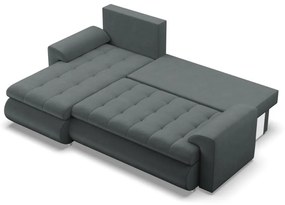 Tokio sarokkanapé, 2 ágyneműtartóval, bársony, baloldali, szürke