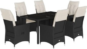 vidaXL 7 részes fekete polyrattan kerti étkezőgarnitúra párnával