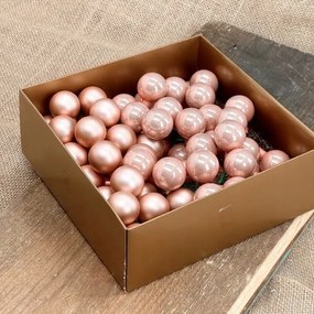 Üveggömbök dróton rózsaszín 3cm- 72 db arany dobozban