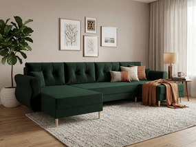 ĂgyazhatĂł U alakĂș kanapĂ© SILVIANO 300x140 cm, sötĂ©tzöld szĂnƱ + 2 db dĂszpĂĄrna INGYEN