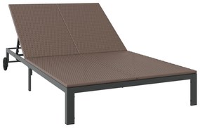 vidaXL napozóágy párnákkal és kerekekkel 2 személyes barna polyrattan