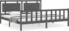 vidaXL szürke tömör fa ágykeret fejtámlával 200 x 200 cm