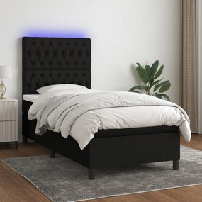 Fekete szövet rugós és LED-es ágy matraccal 90x200 cm