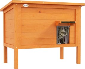 PawHut Fa Macska Ház - Télálló, Vízálló Macska Menedék Aszfalt Tetővel, Álló Talpakkal, Macska Bújóhely Kerti Kényelmes Kiskedvenceknek 85 x 50 x 68.5