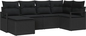 vidaXL Kanapé Szett párnával 6 pcs Fekete polirattan