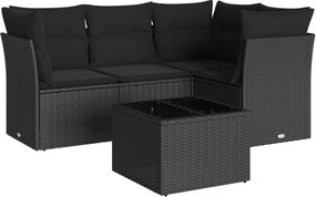 vidaXL 5 részes fekete polyrattan kerti kanapészett párnákkal